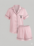 Pyjama Satin Rayé Rose Short