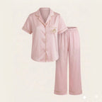 Pyjama Satin Maison Douce Demi Manche Rose bébé