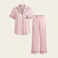 Pyjama Satin Maison Douce Demi Manche Rose Rayé