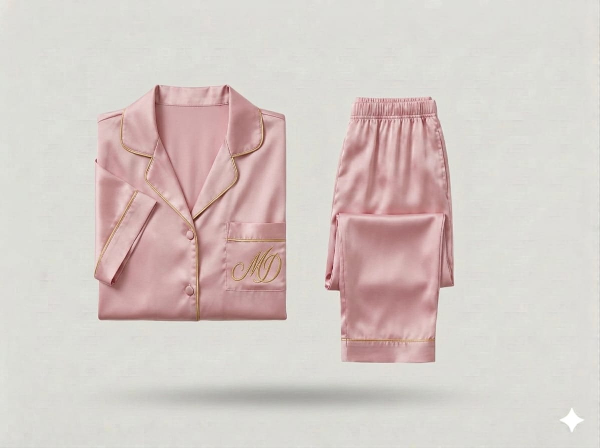 Pyjama Satin Maison Douce Demi Manche Rose bébé