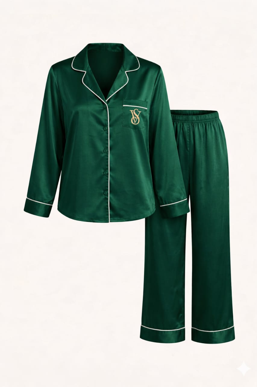 Pyjama Satin Vert Royal