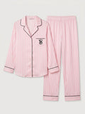 Pyjama Satin Rayé Rose