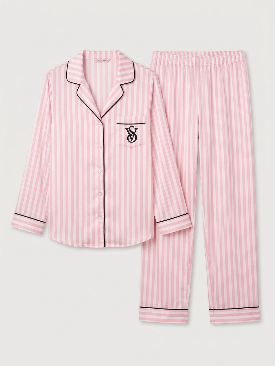 Pyjama Satin Rayé Rose