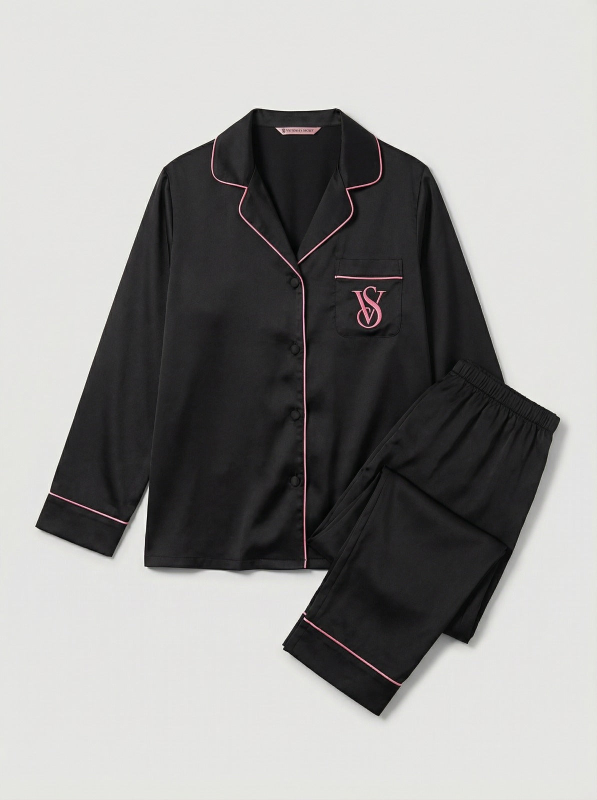 Pyjama Satin Noir et Rose