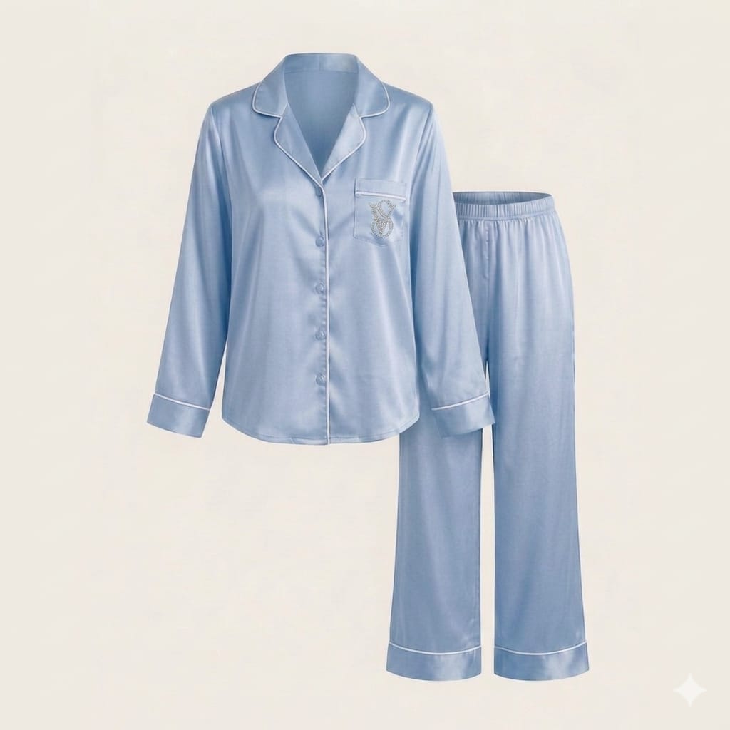 Pyjama Satin Bleu Ciel