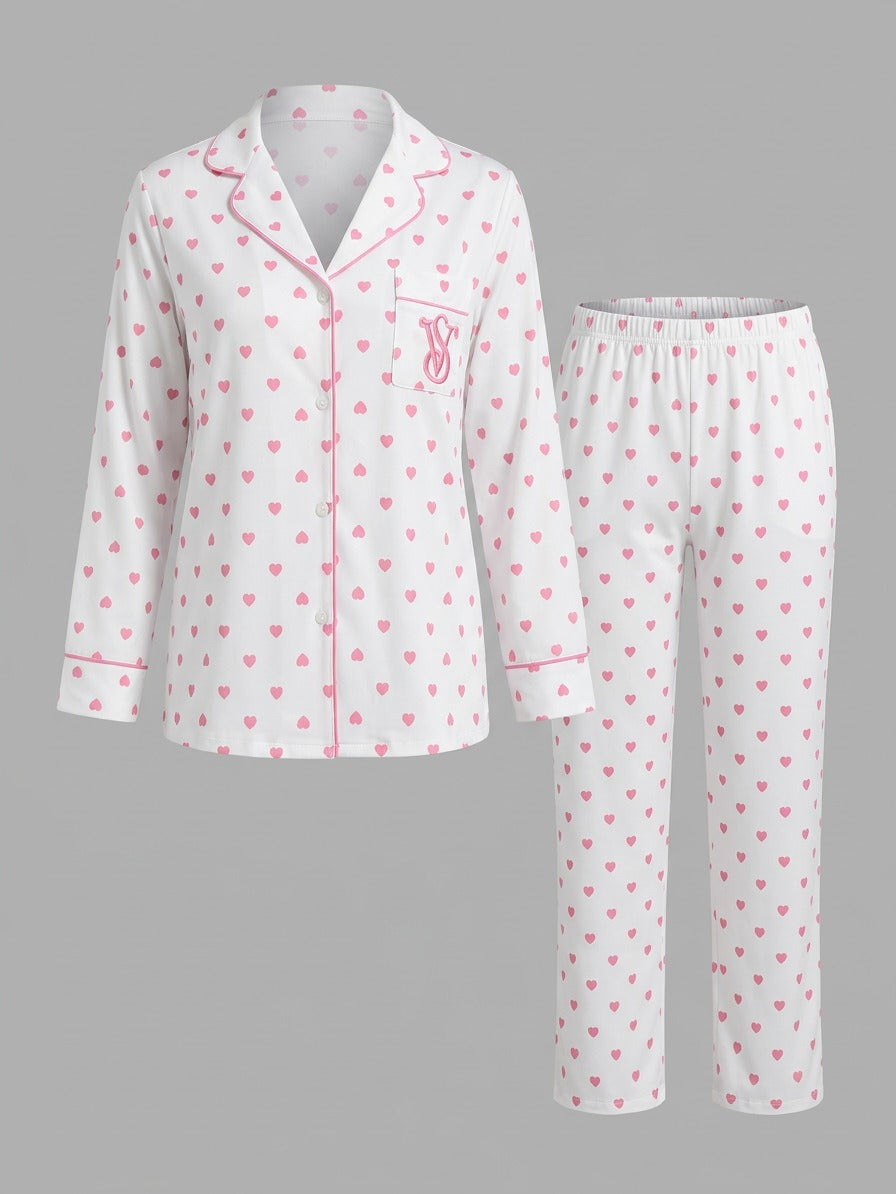 Pyjama Satin cœur Rose
